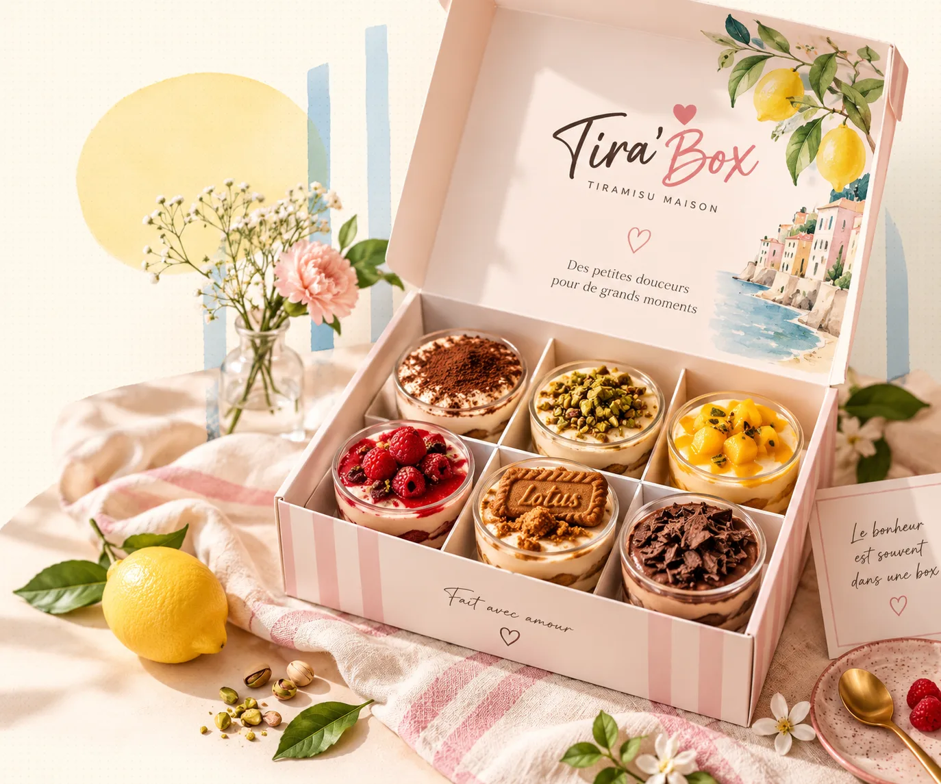 Box Tira-Box ouverte, 6 tiramisus mini gobelets au choix